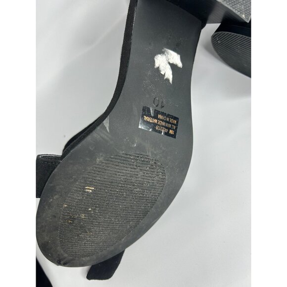 Black Suede Open Toe Block Heel Sandals With Ankle Strap Tie-Up Size 10 - Picture 2 of 8